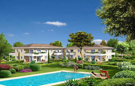 Rendu 3D d'un programme de logements avec piscine